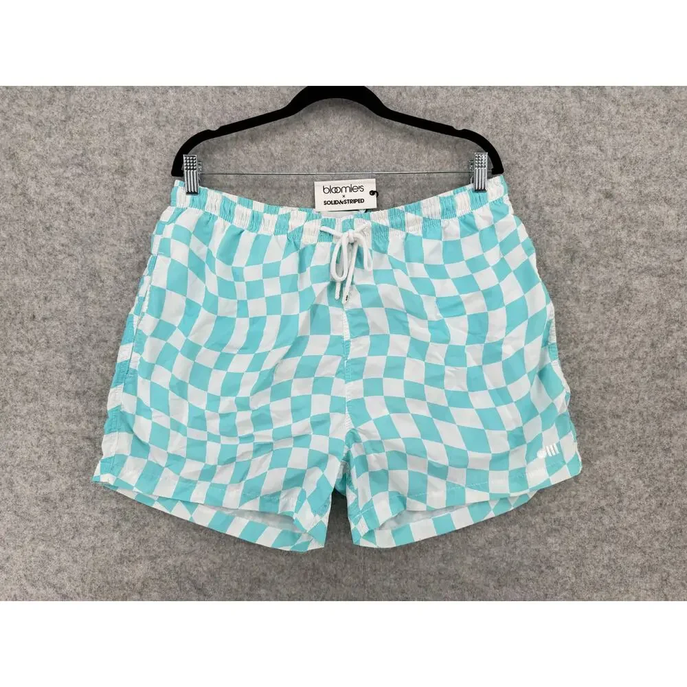 NWT Bloomie's x Solid & Striped Cyan Wavy Check Swim Trunks Size X-Large